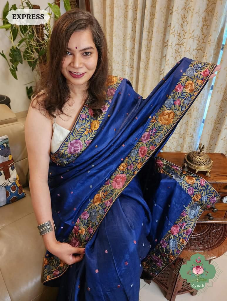 Ashtara | Parsi Embroidery work on Tussar Silk