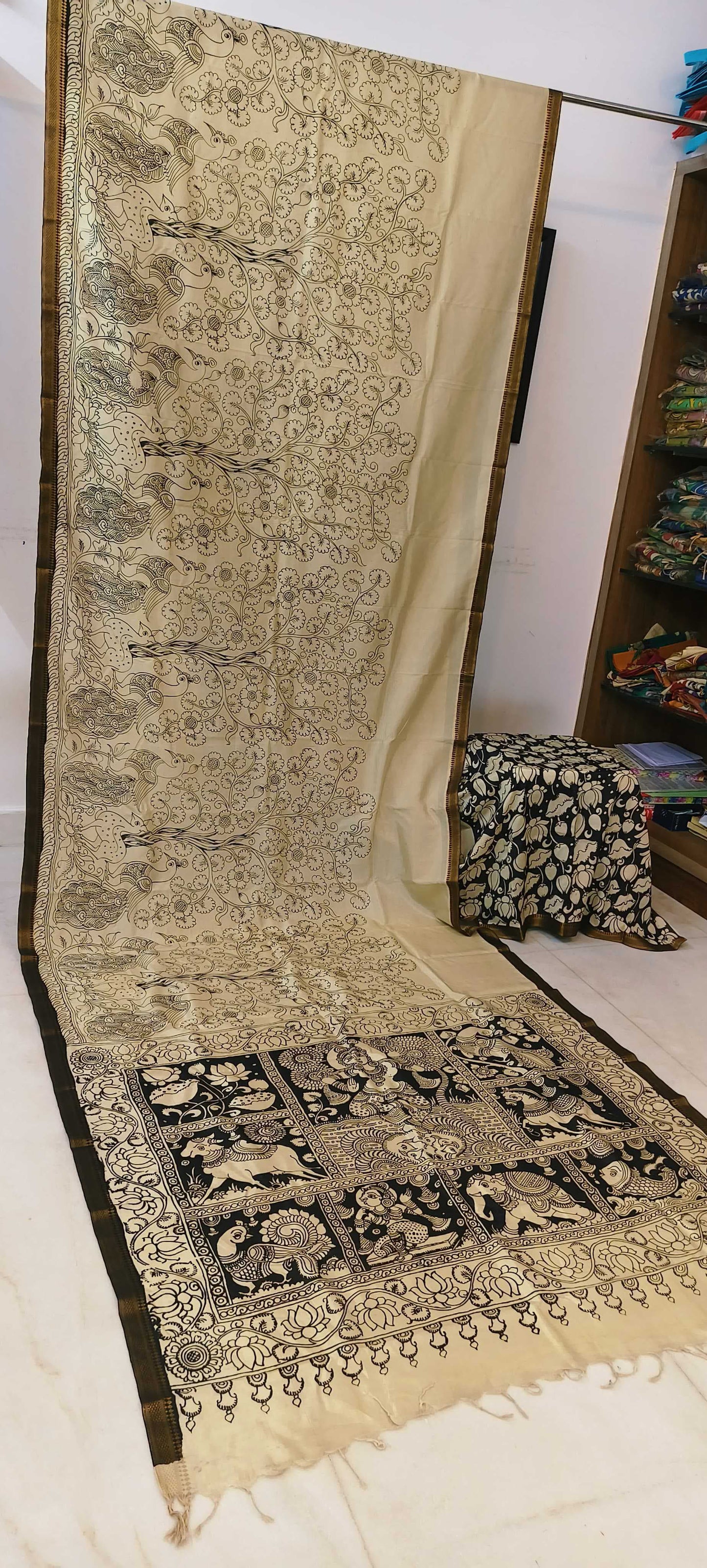 Krishika | Black and white kalamkari Saree