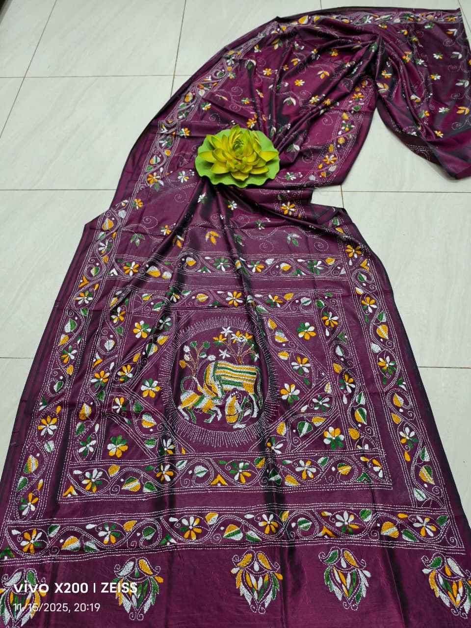 Kalyaniika | Blended silk saree with Kantha Embroidery