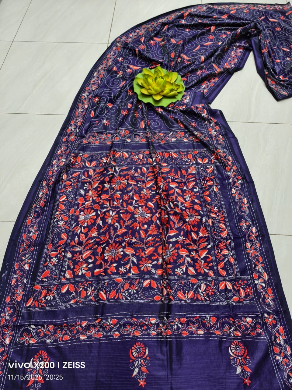 Kairati | Blended silk saree with Kantha Embroidery