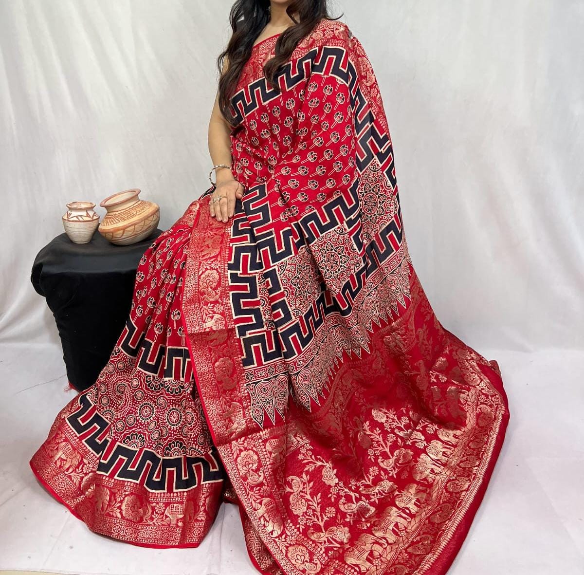 Doyatra | Ajrakh Saree on Dola Silk