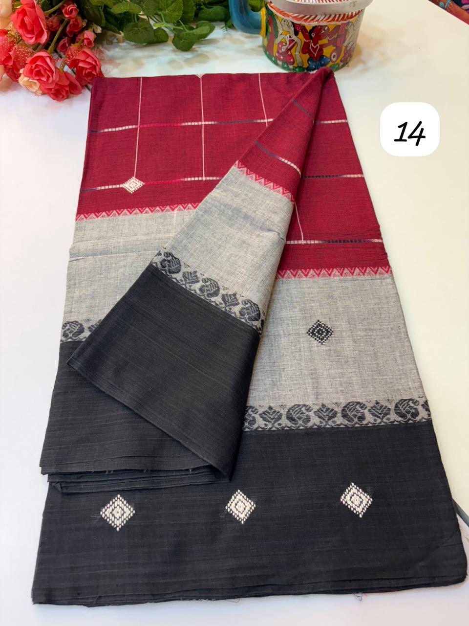 Handwoven pure Dhonekhali cotton ( 100 count cotton Dhonekhali saree)
Without BP(5.5 mtr)
