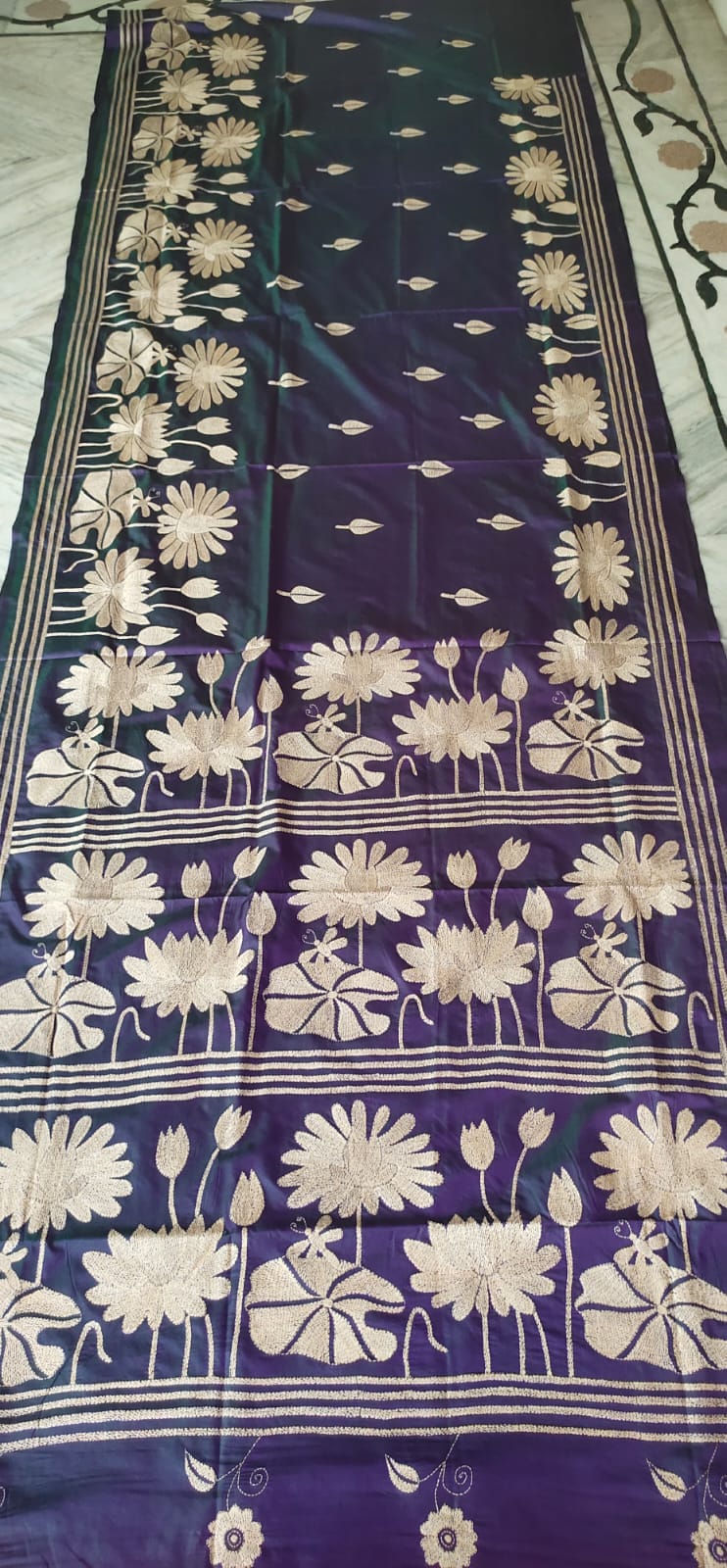 Handmade kantha on blended silk