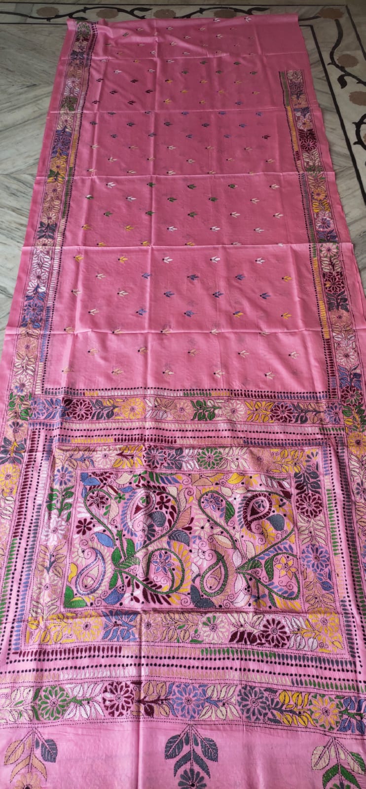 Handmade kantha on blended silk