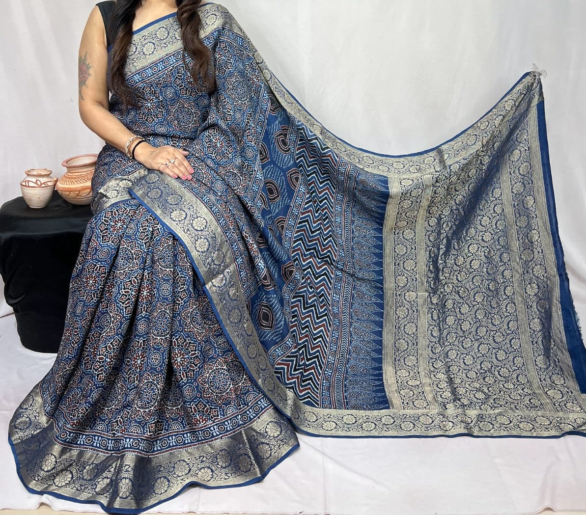 Dovisha | Ajrakh Saree on Dola Silk