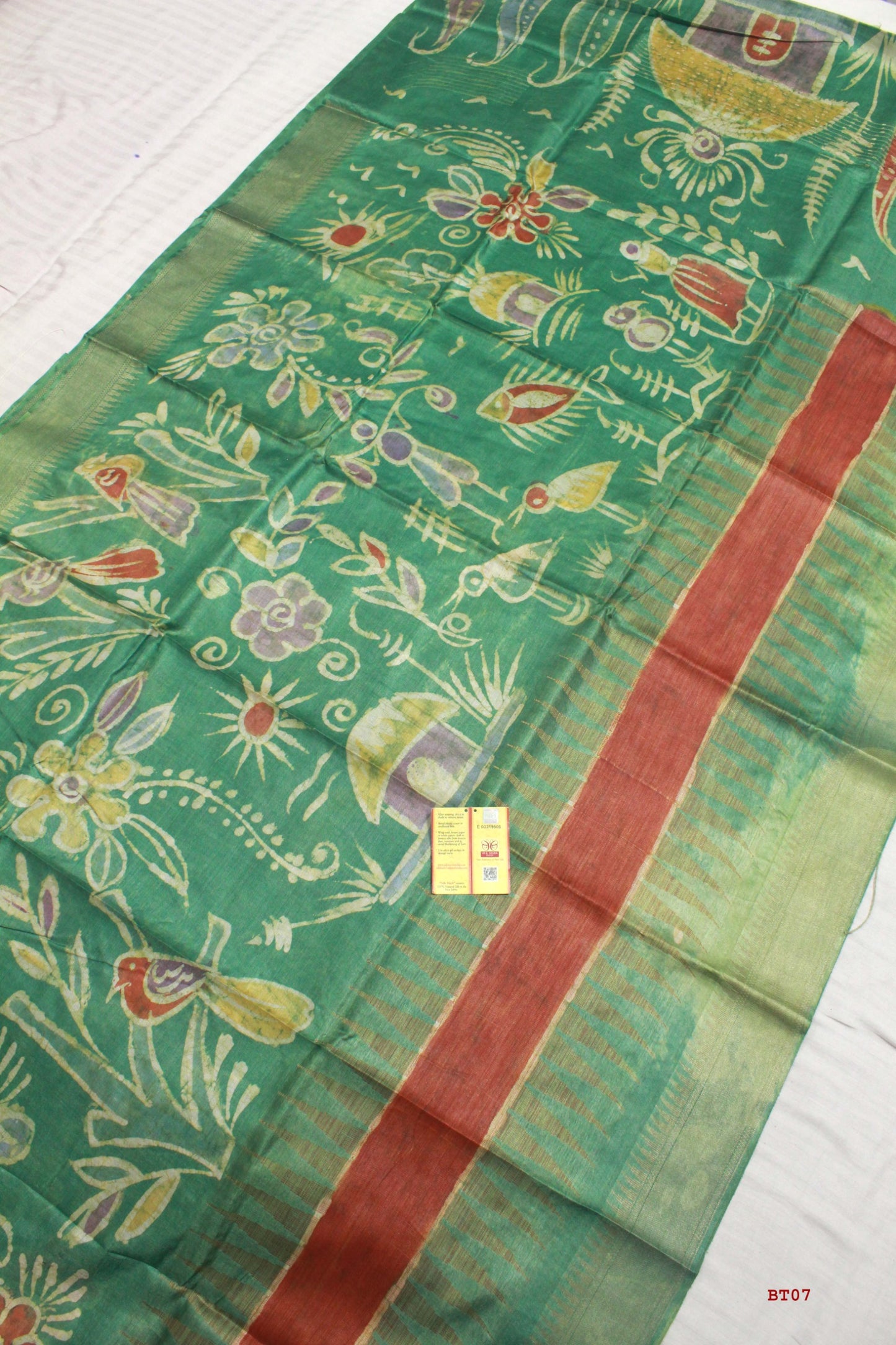 👆Pure Kosa Silk, Hand-batik Print Saree With Blouse Piece
