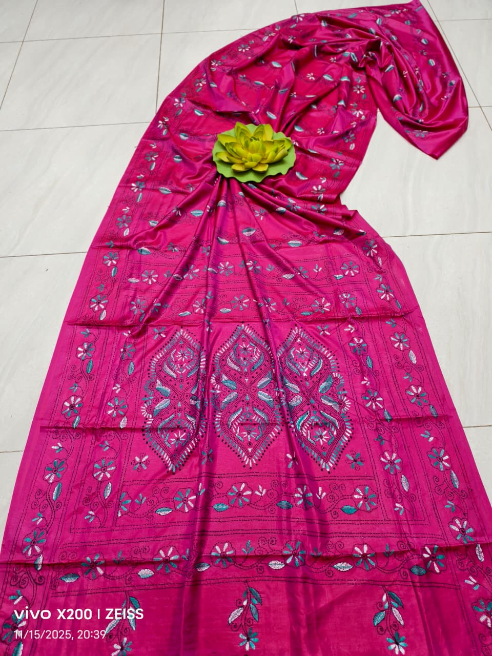 Kalyaniani | Blended silk saree with Kantha Embroidery