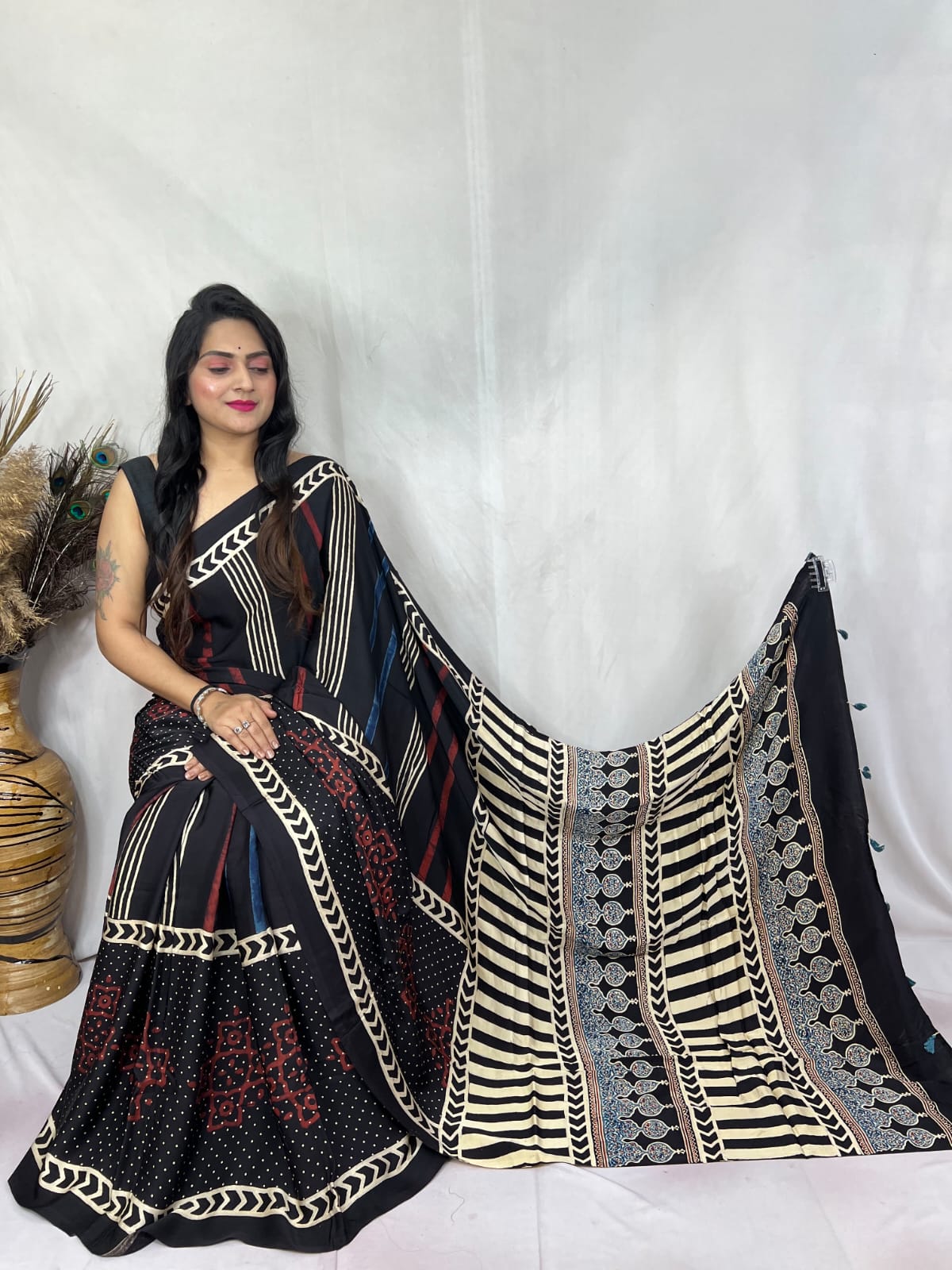 Aadhira | Ajrakh Saree on Modal Silk