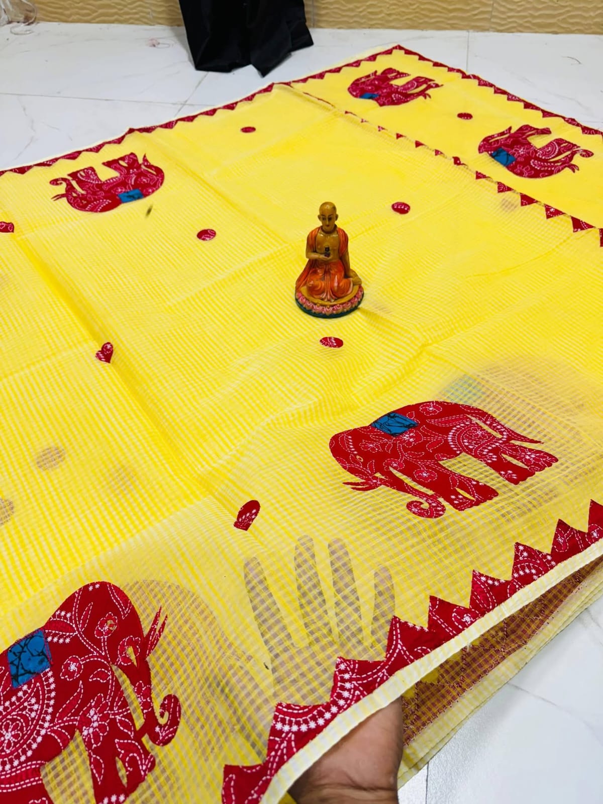 *Aplick work saree*
*No bp*
*Materials/ Resham Kota*
*All over Aplick work*