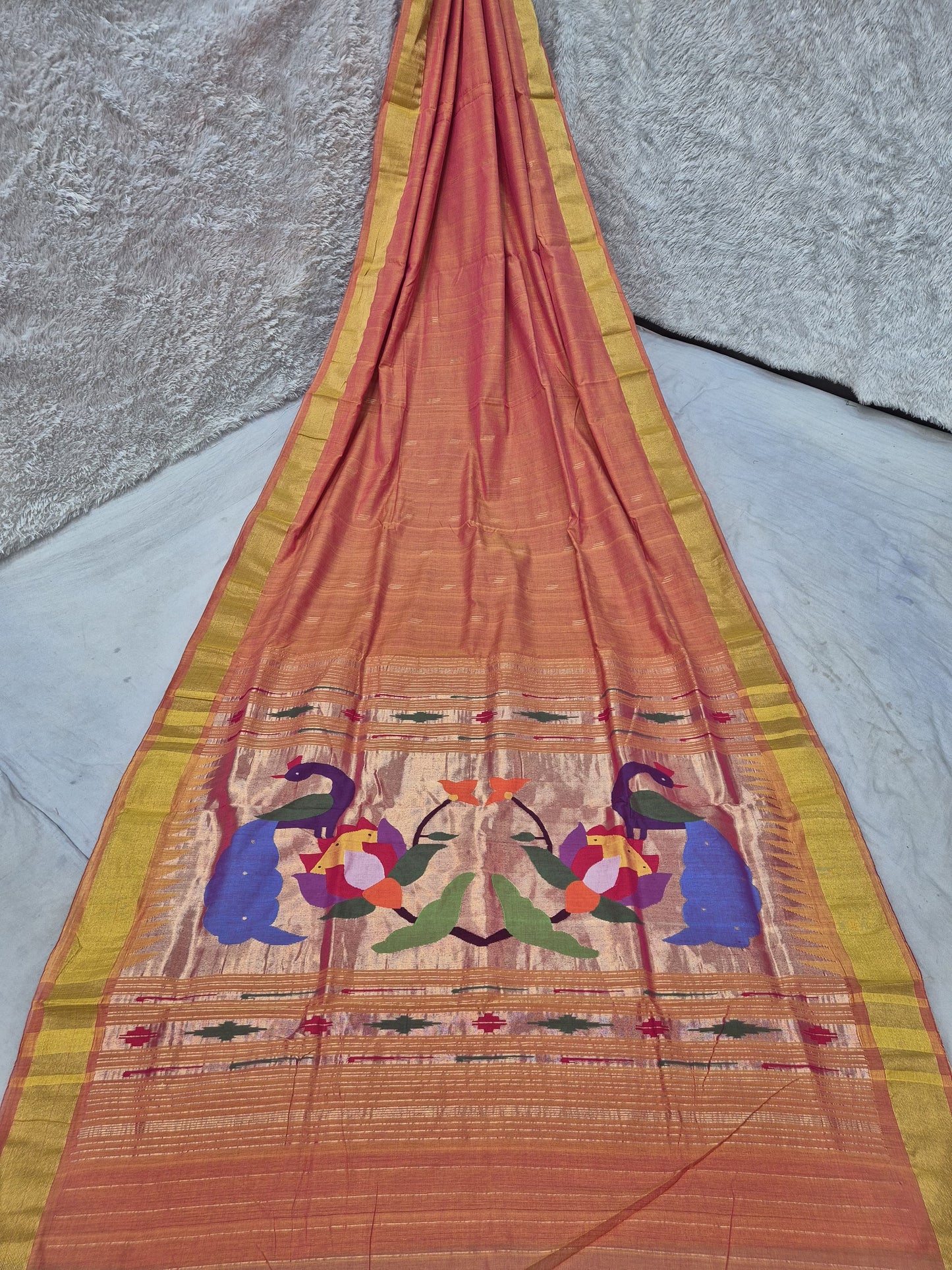 *Yeola cotton paithani*
Pure cotton
Handloom saree
Patta border
Running blouse
Shoulder butta