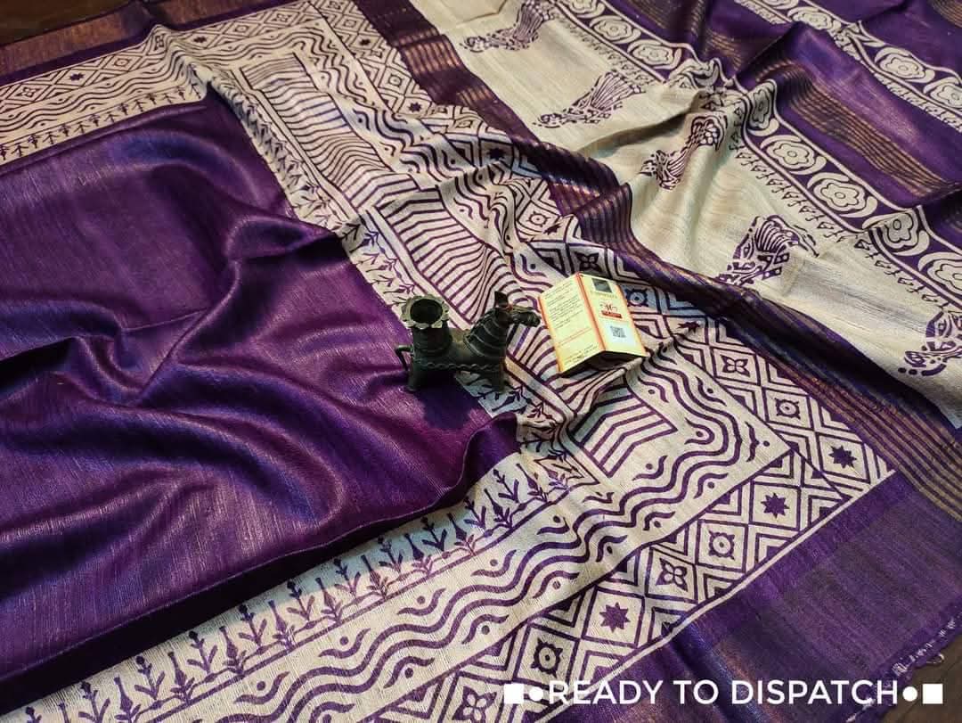 Tumeera | Tussar Ghicha Screen Print Saree