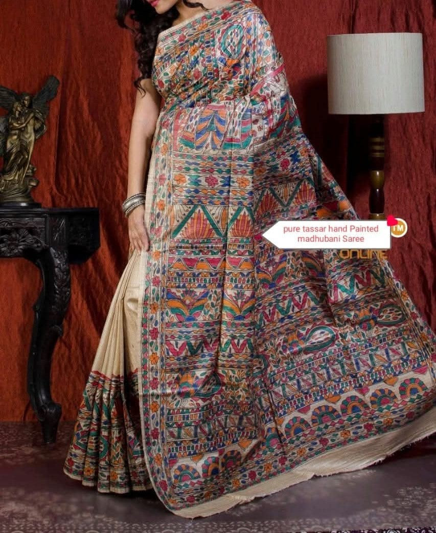 Goshira | Pure Tussar Ghicha Madhubani Saree