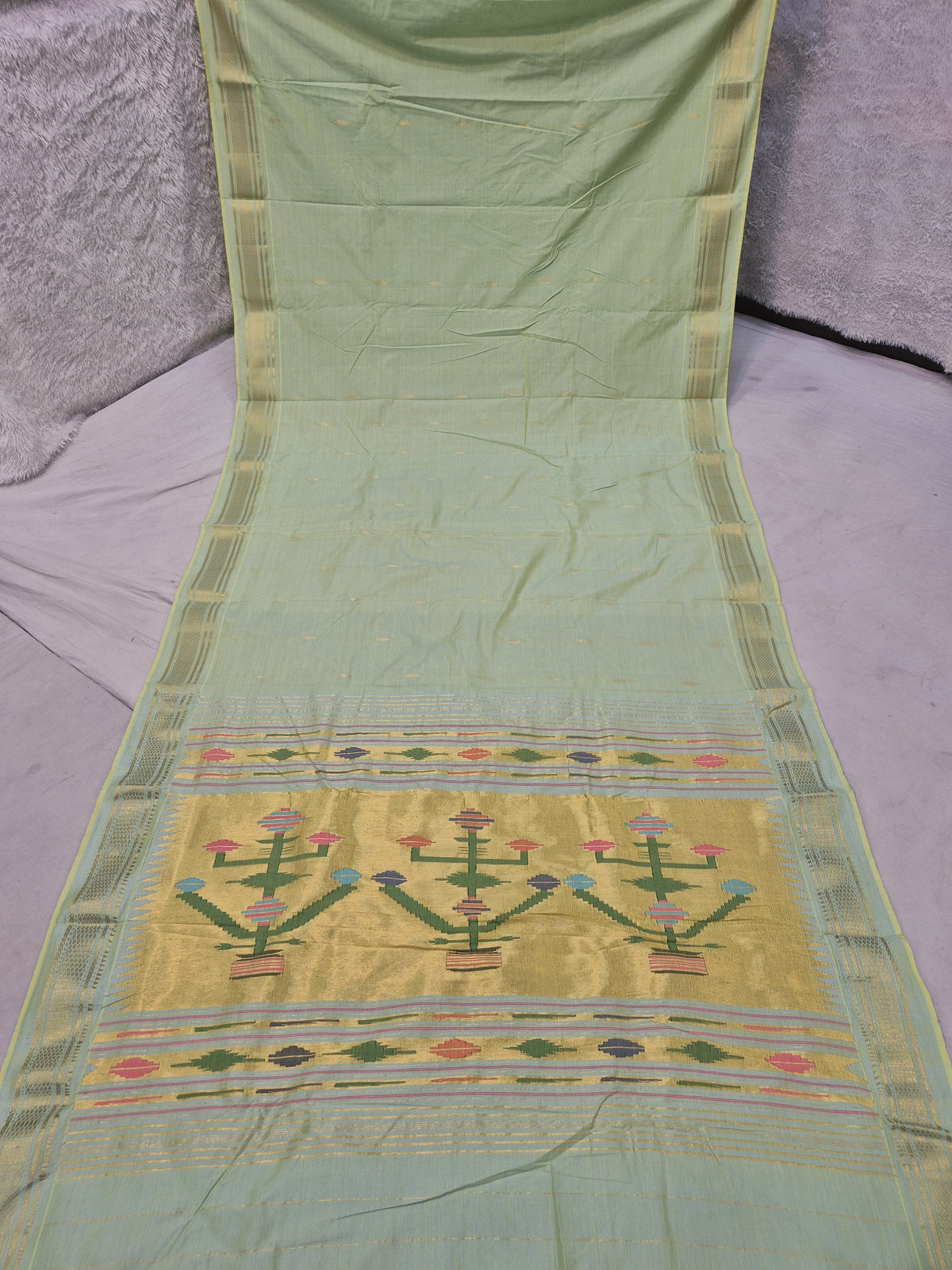 Handloom cotton paithani with narali border