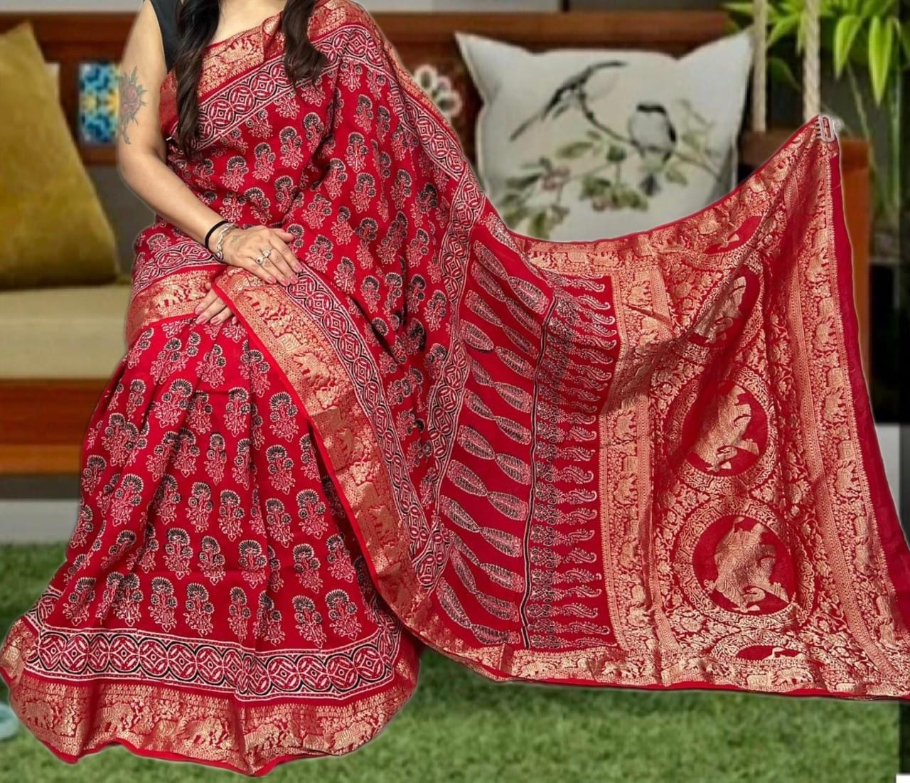 Dolmita | Ajrakh Saree on Dola Silk