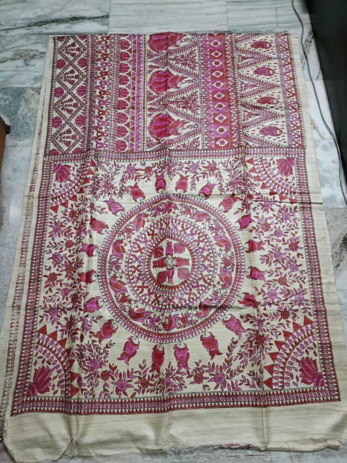 Hand painted madhubani on tussar