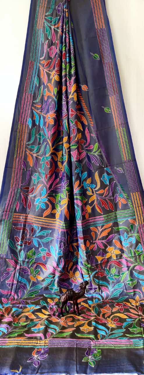 Beautiful kantha work on blended Bangalore silk
With kantha stich work bp