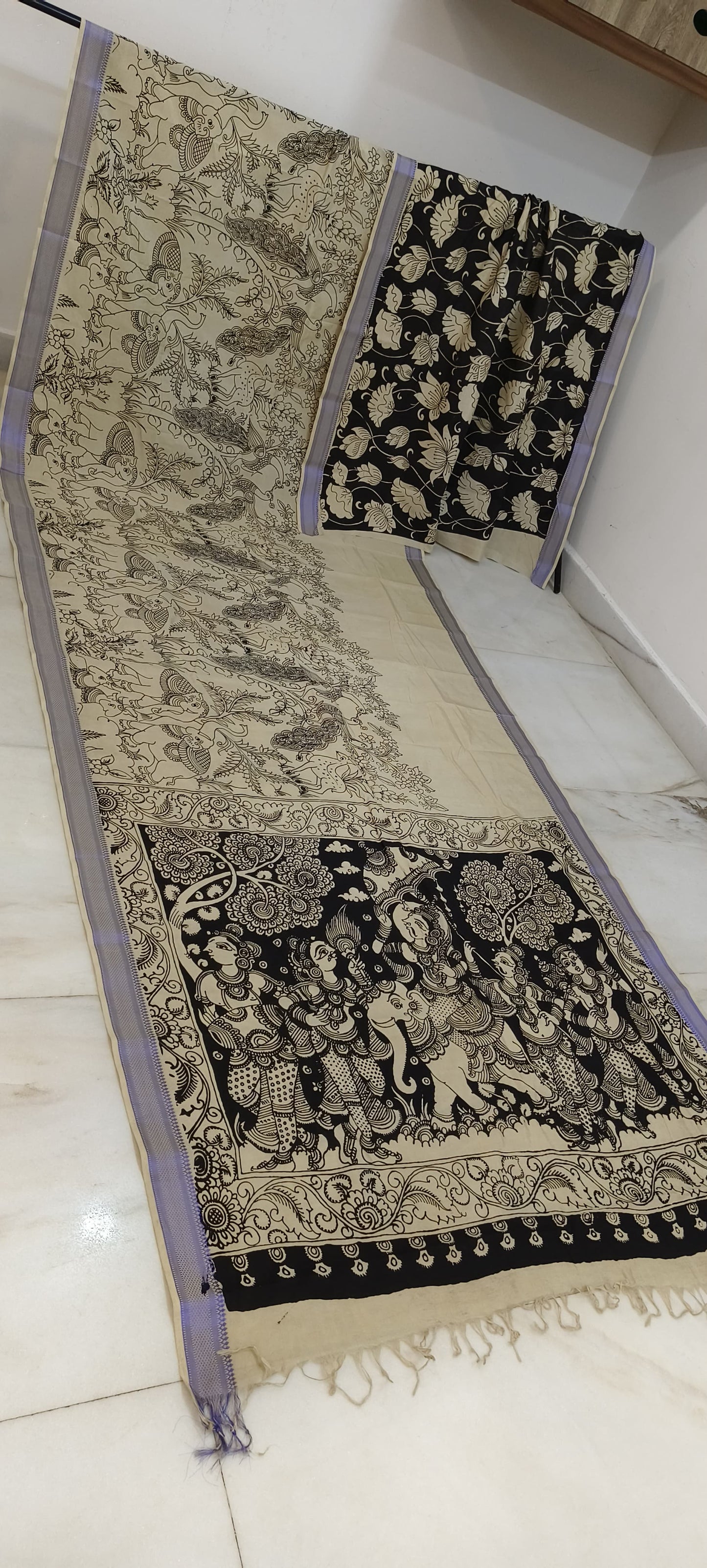 Kumuda | Black and white kalamkari Saree