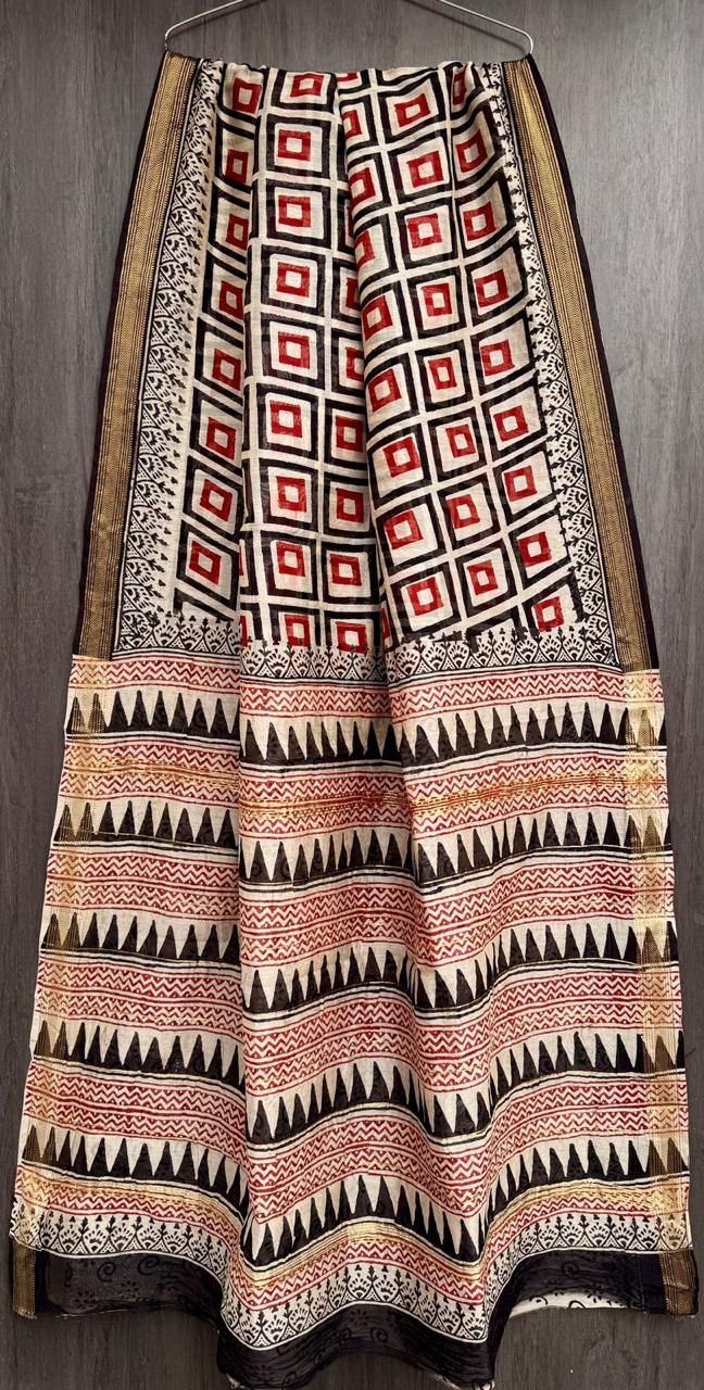 Basanti | Block printed with Maheshwari border