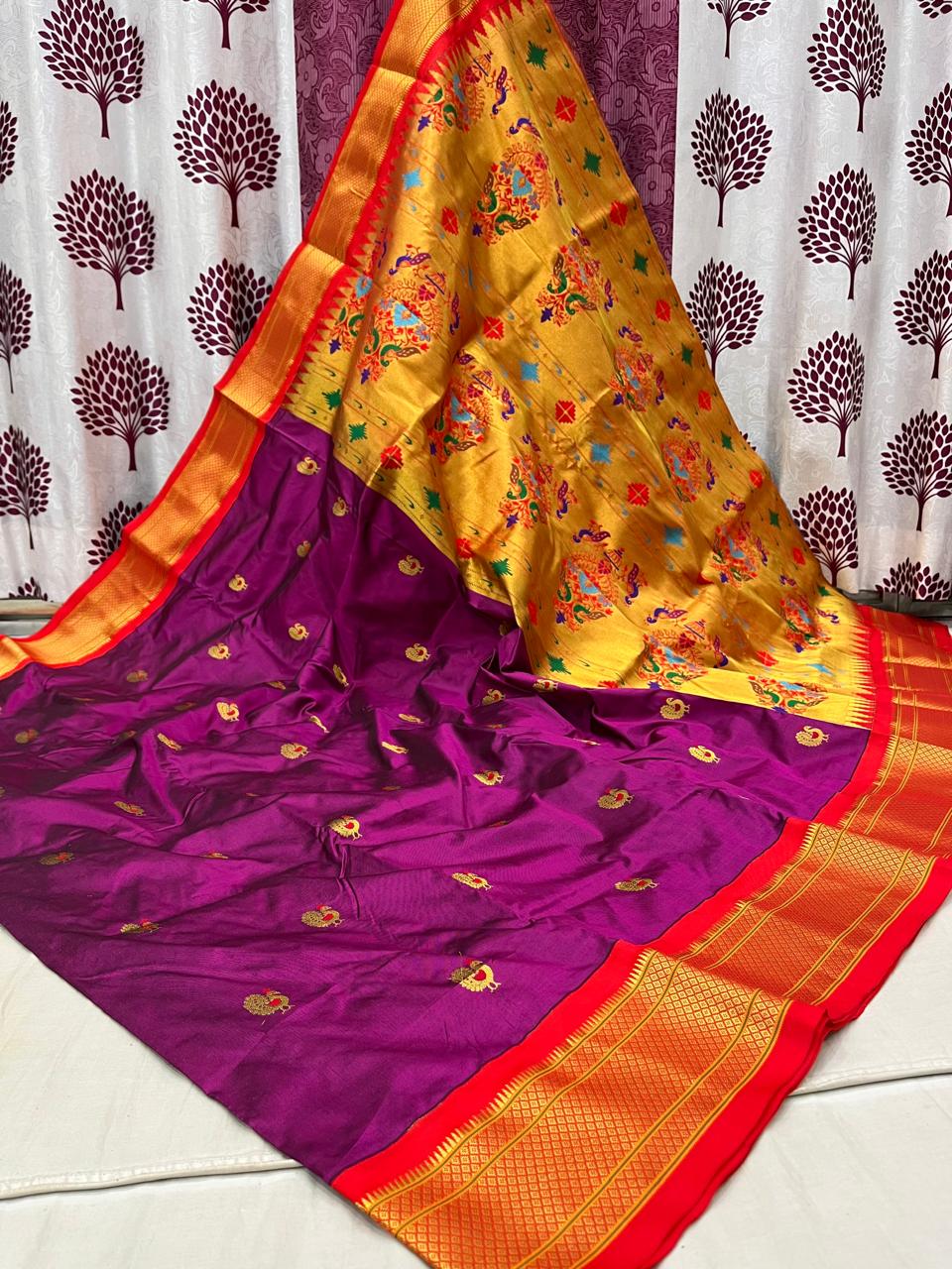 Bhashyla | Powerloom Kadiyal Paithani Silk Saree