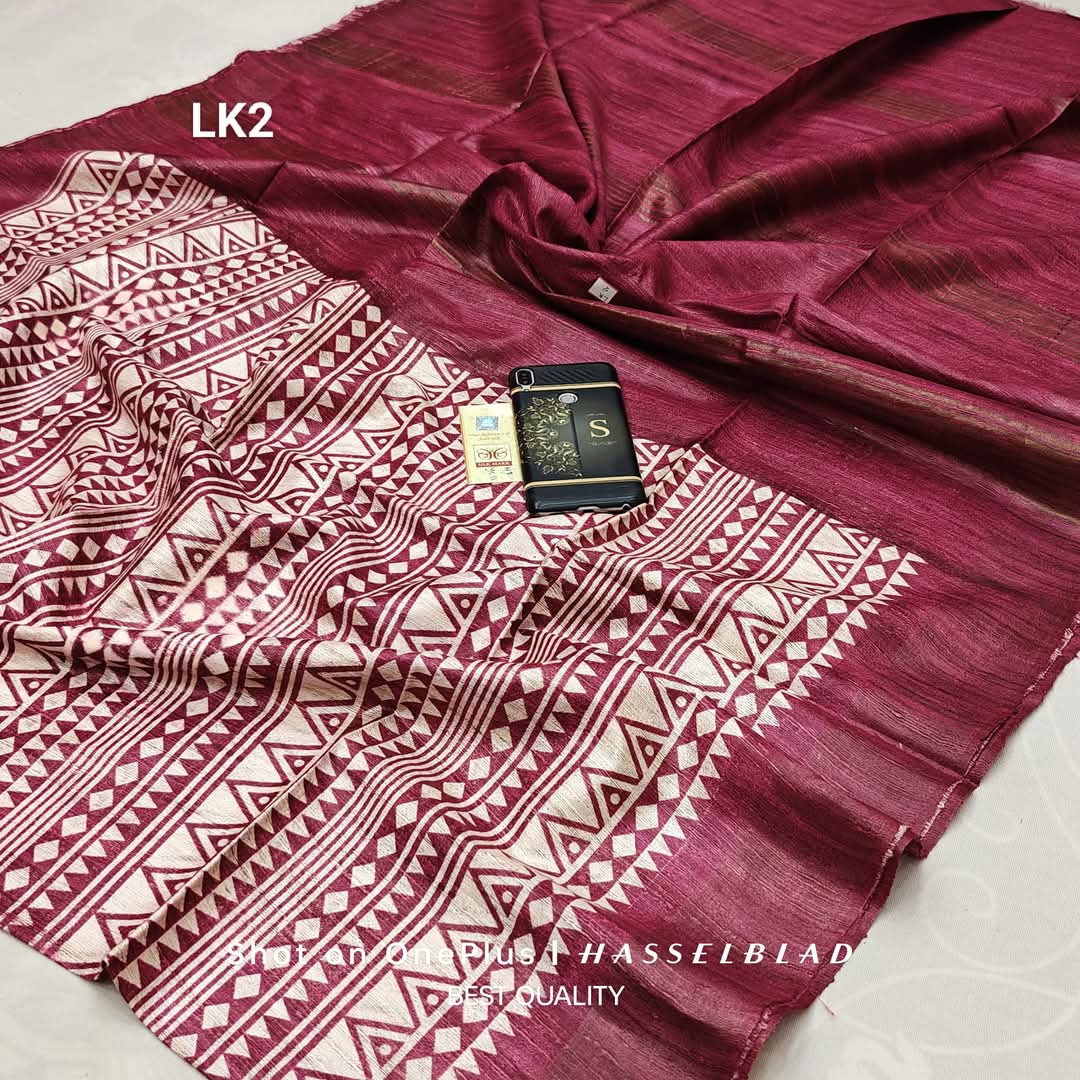Turmeya | Tussar Ghicha Screen Print Saree