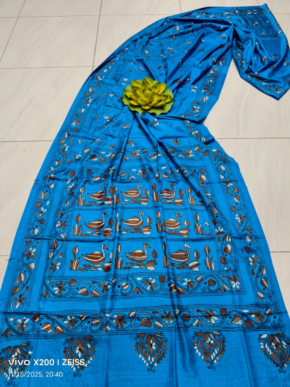 Kalyanibha | Blended silk saree with Kantha Embroidery