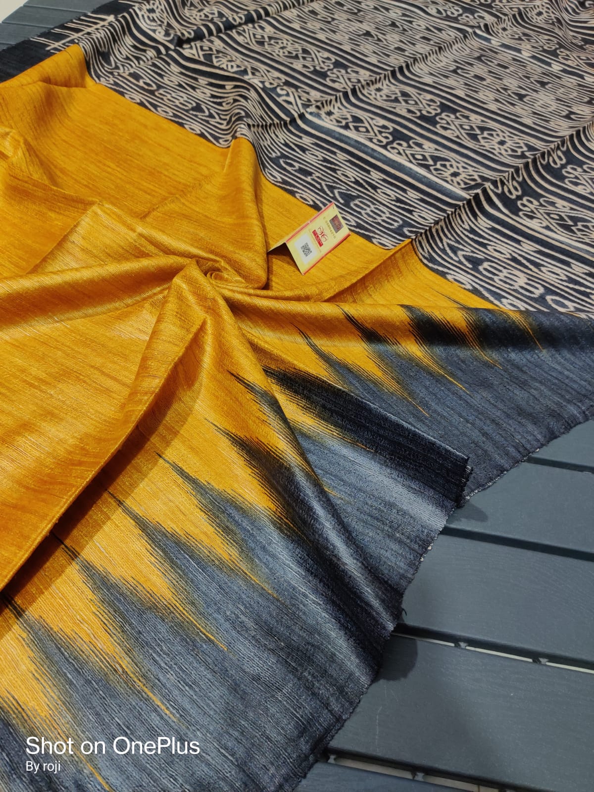 tussar gheecha screen printed saree with silk mark