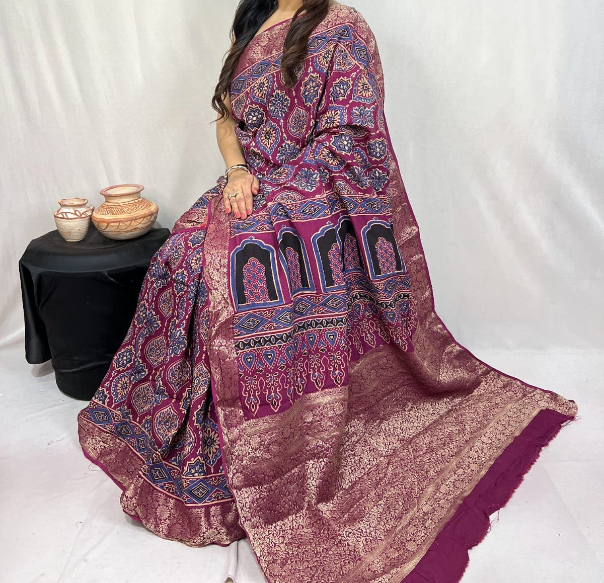 Donthika | Ajrakh Saree on Dola Silk