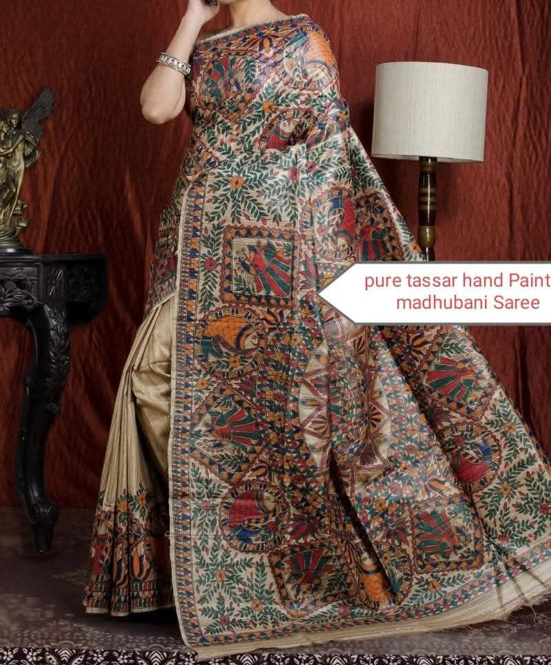 Genvira | Pure Tussar Ghicha Madhubani Saree