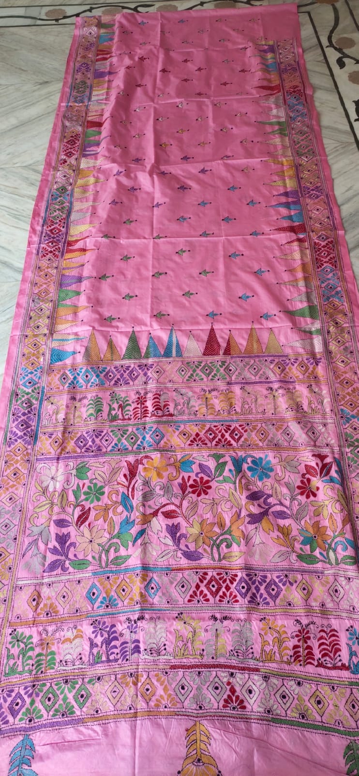 Handmade kantha on blended silk