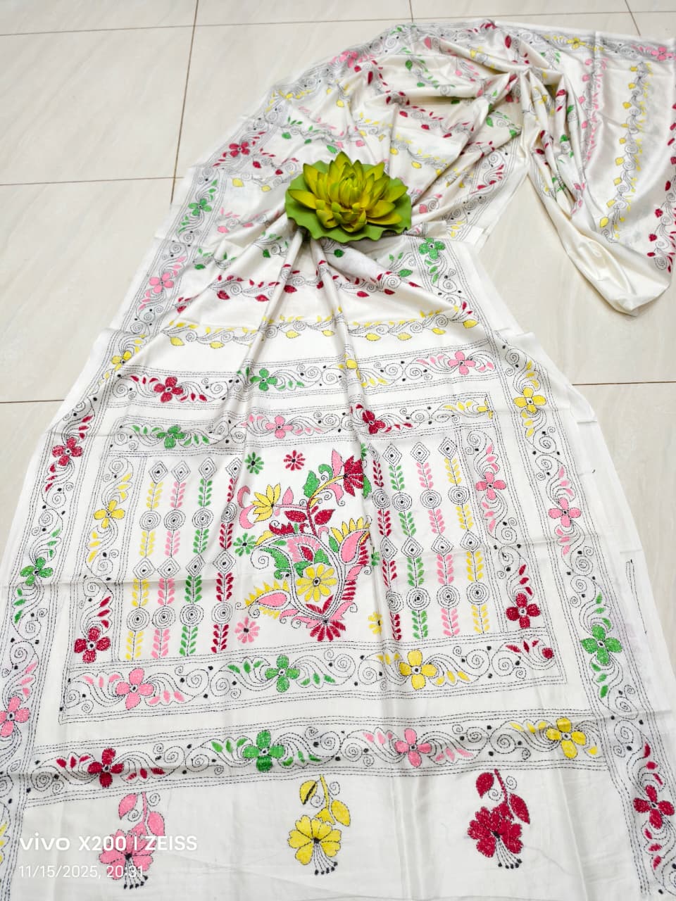 Kajalisha | Blended silk saree with Kantha Embroidery