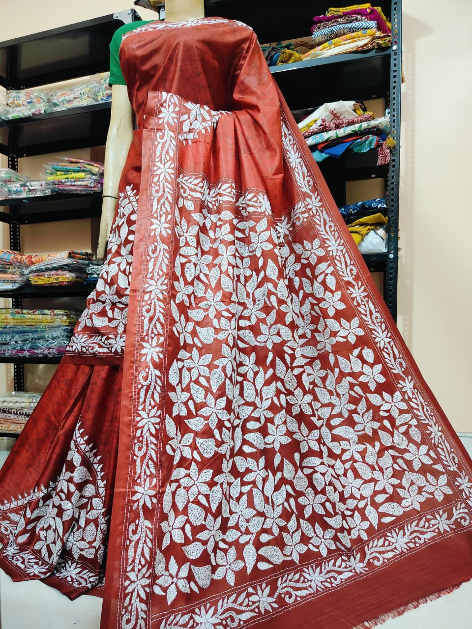 Handmade kantha on blended silk