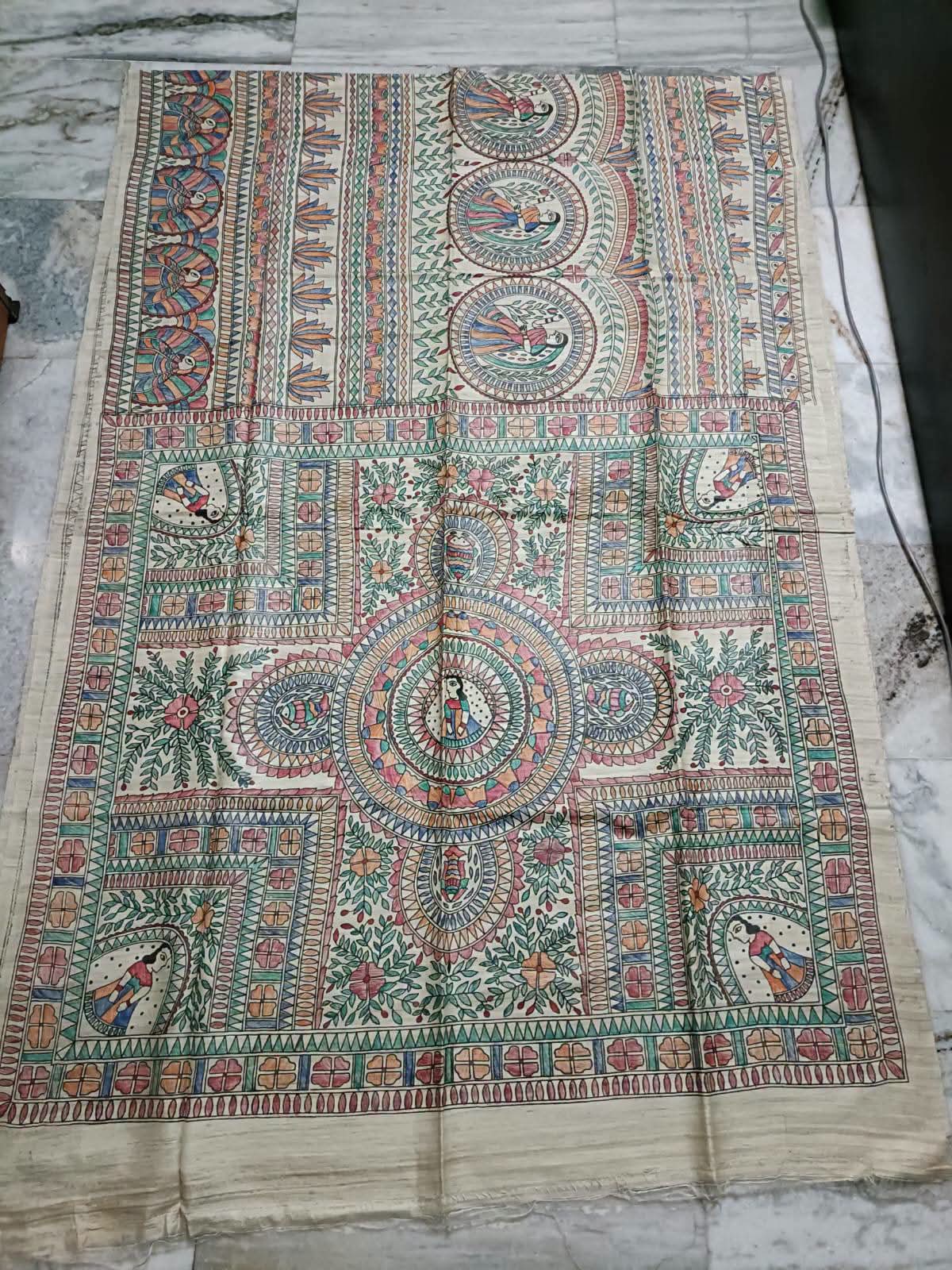 Hand painted madhubani on tussar
