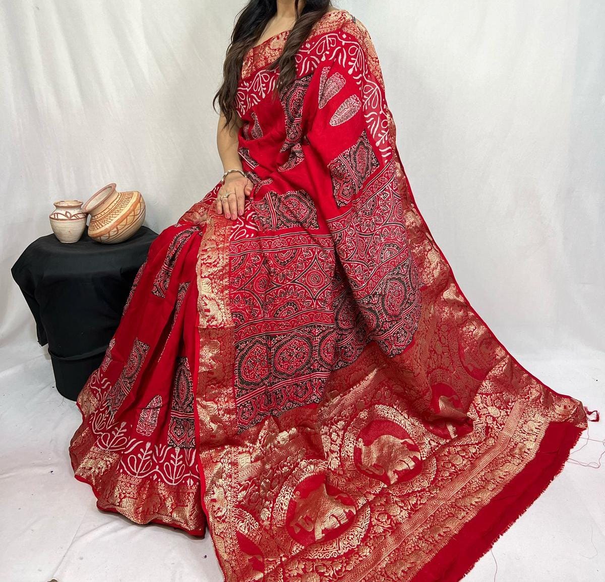 Donviti | Ajrakh Saree on Dola Silk