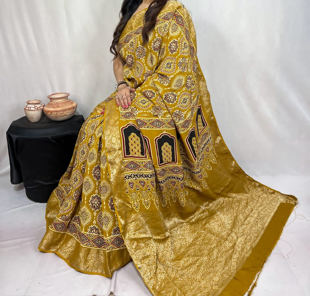 Dorlika | Ajrakh Saree on Dola Silk