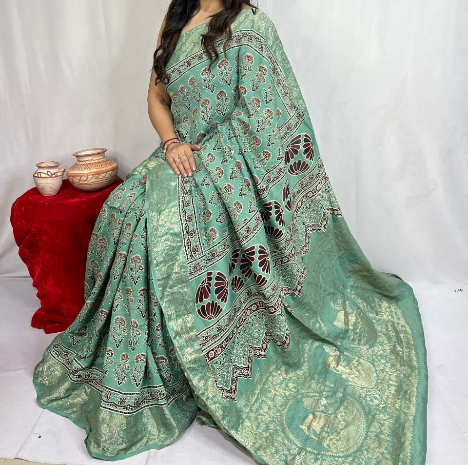 Dolsha | Ajrakh Saree on Dola Silk