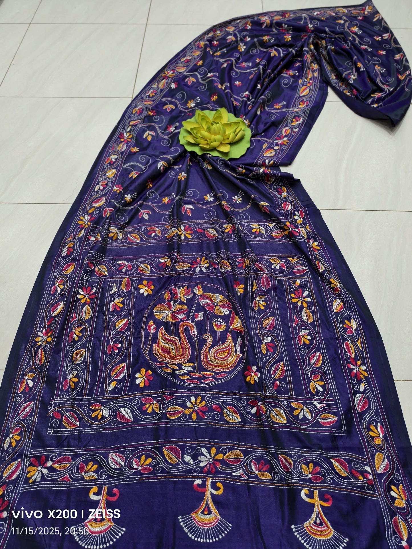 Kajalpriya | Blended silk saree with Kantha Embroidery