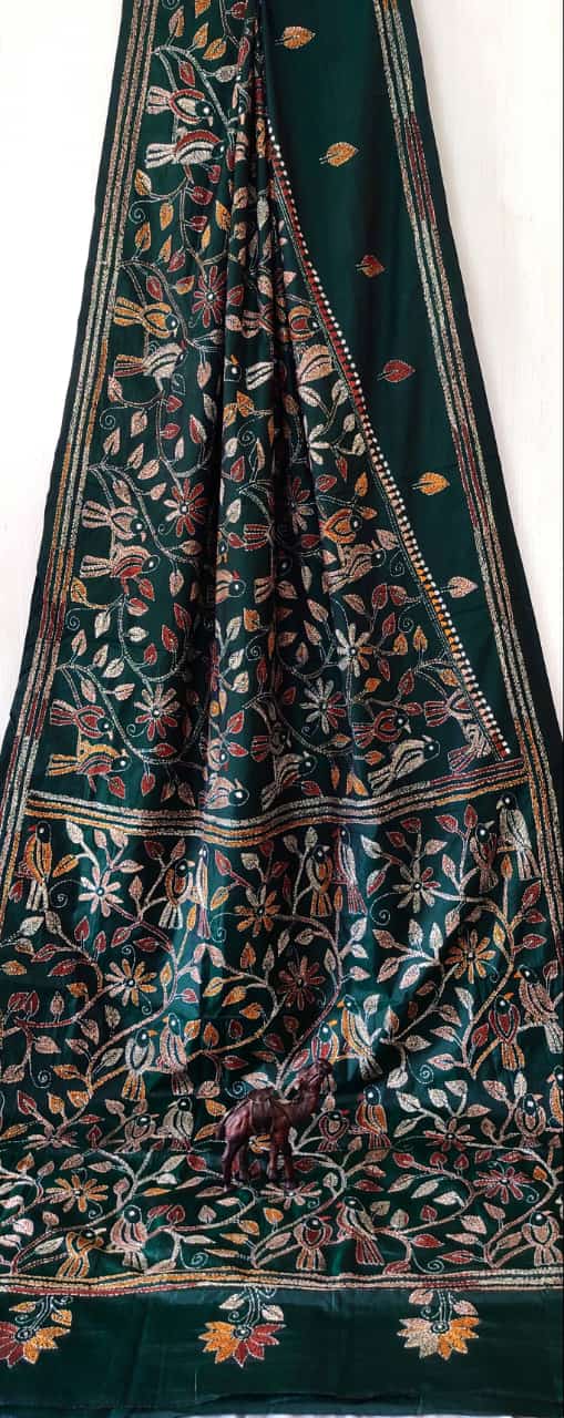 Beautiful kantha work on blended Bangalore silk
With kantha stich work bp