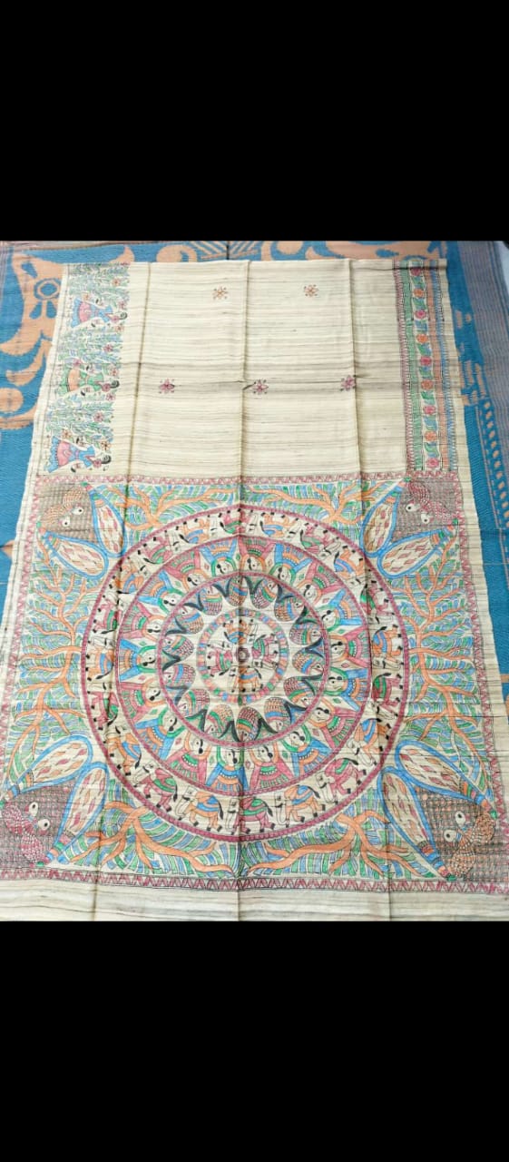 Madhaviamma | Tussar Saree with madhubani work