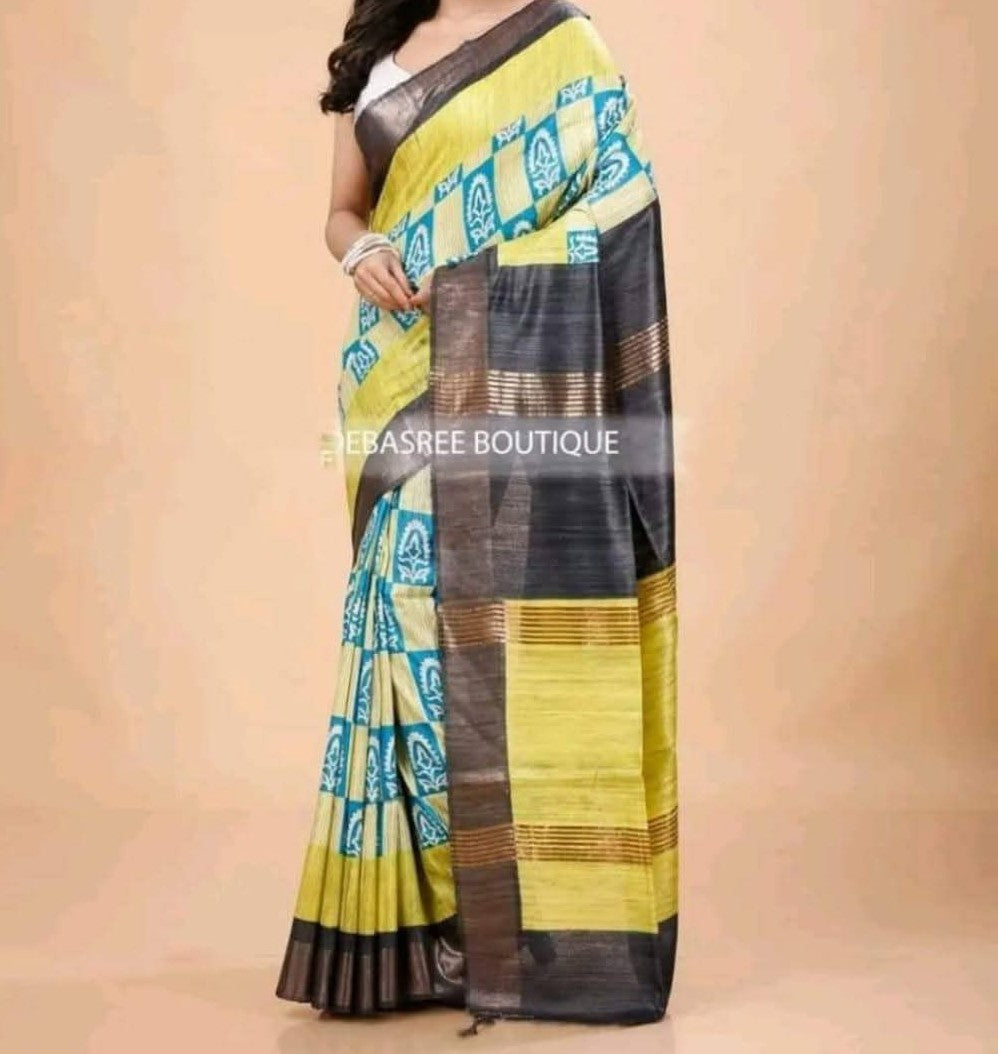 Tureya | Tussar Ghicha Screen Print Saree