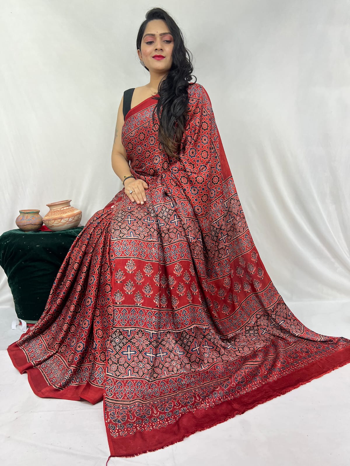 🥻 Pure Modal Silk Saree 🥻
🏕️ Natural / Vegetable Dyeing with Ajrakh Hand-Block Print
📦 All pics available
🎨 New colours / new patterns added 6.50...Full saree ..45..with