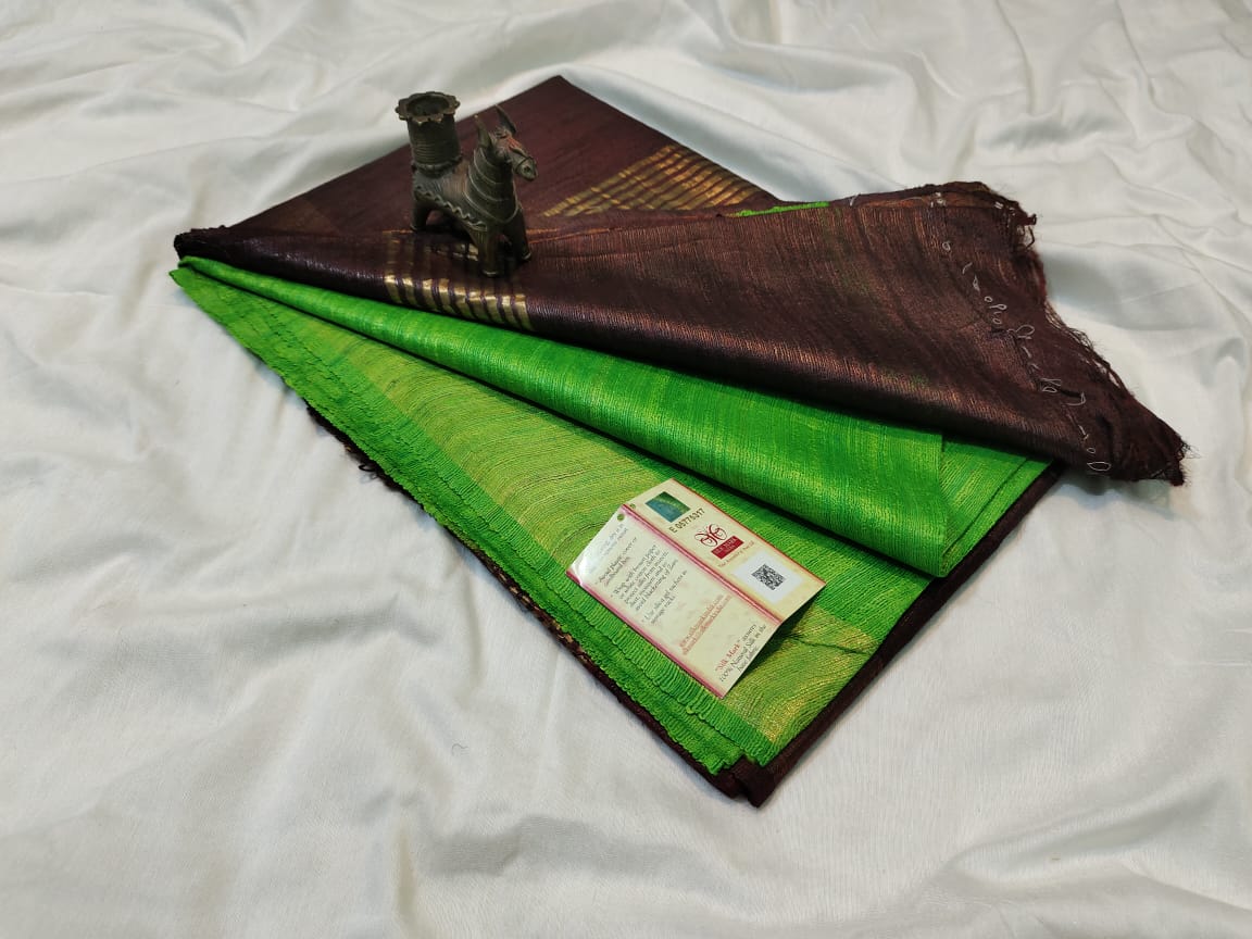 Pure tussar ghicha silk handloom saree with blouse pc.
Silk mark tag