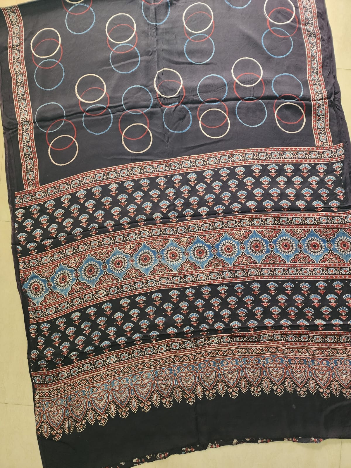 Modal sadi
Ajrakh hand block print Saree Available....