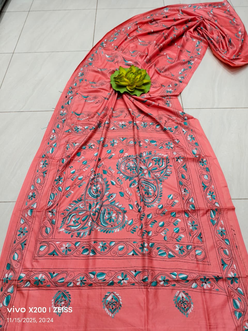 Kalyaniisha | Blended silk saree with Kantha Embroidery