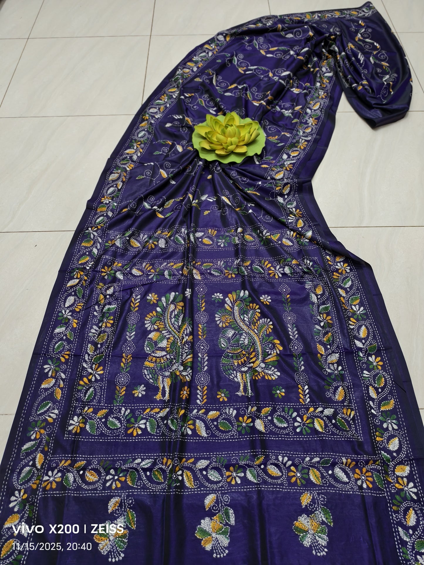 Kalpanani | Blended silk saree with Kantha Embroidery