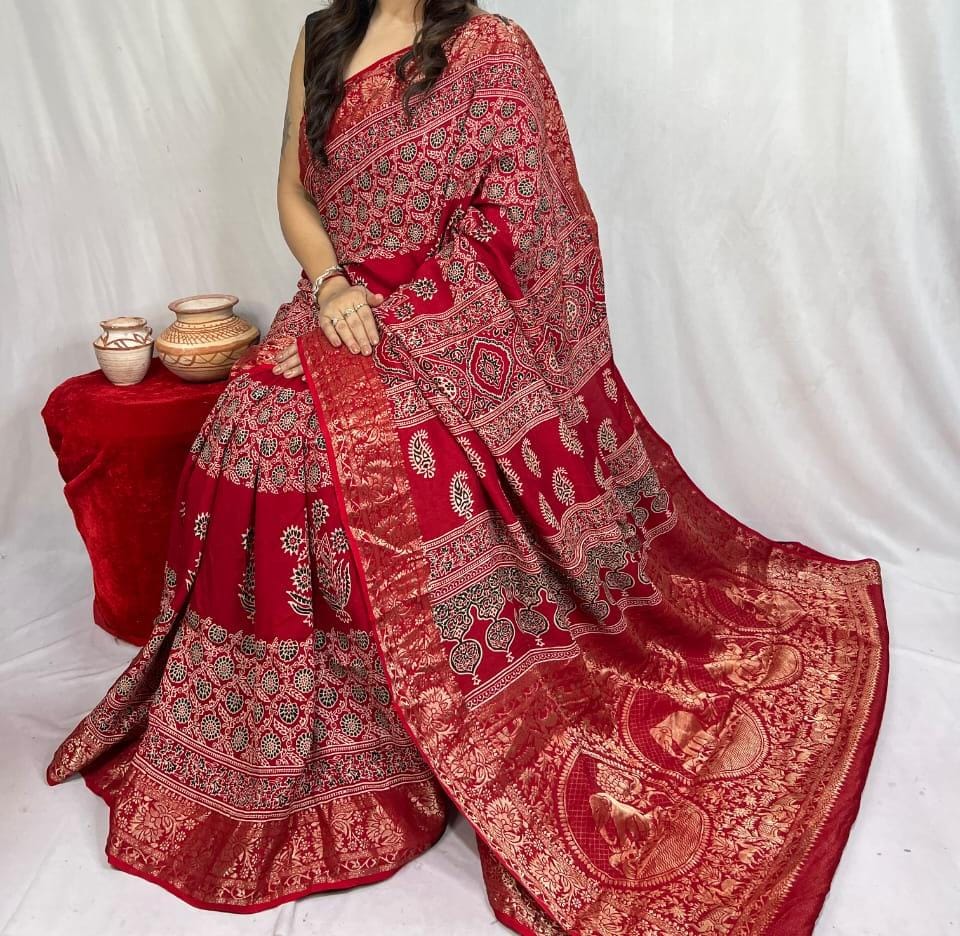 Donyara | Ajrakh Saree on Dola Silk