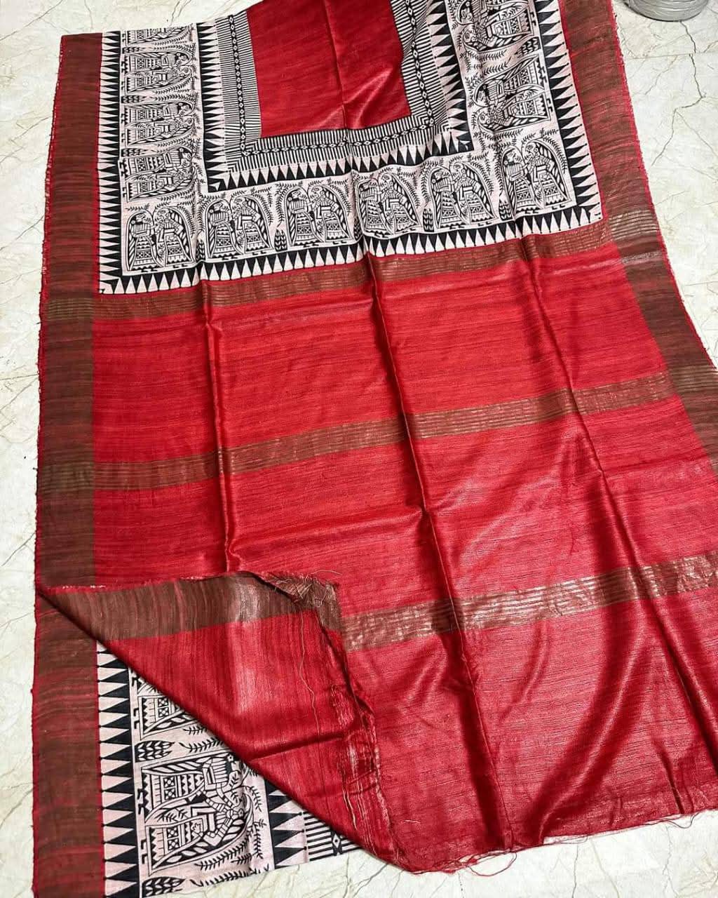 Tajvani | Tussar Ghicha Screen Print Saree