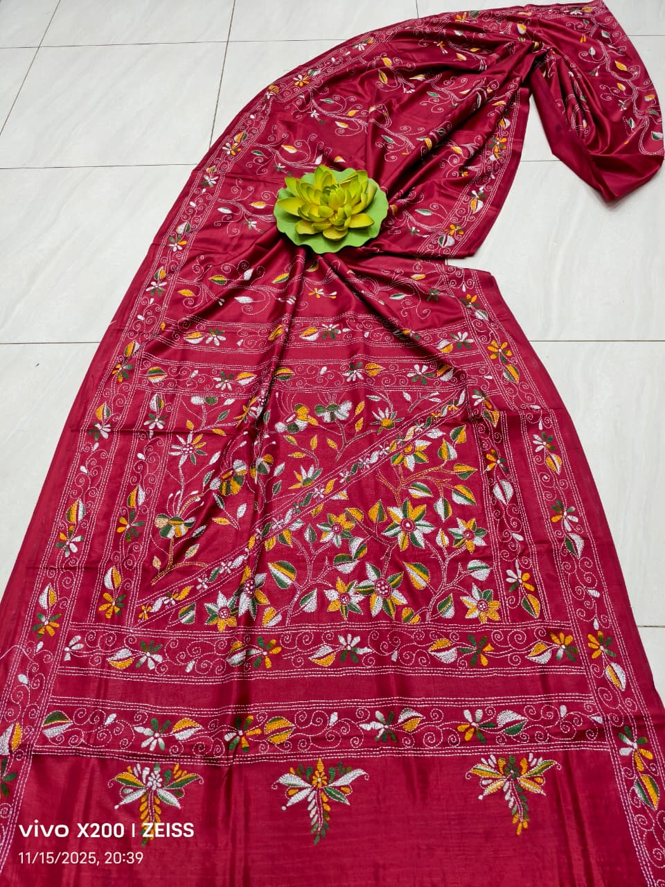 Kajalma | Blended silk saree with Kantha Embroidery