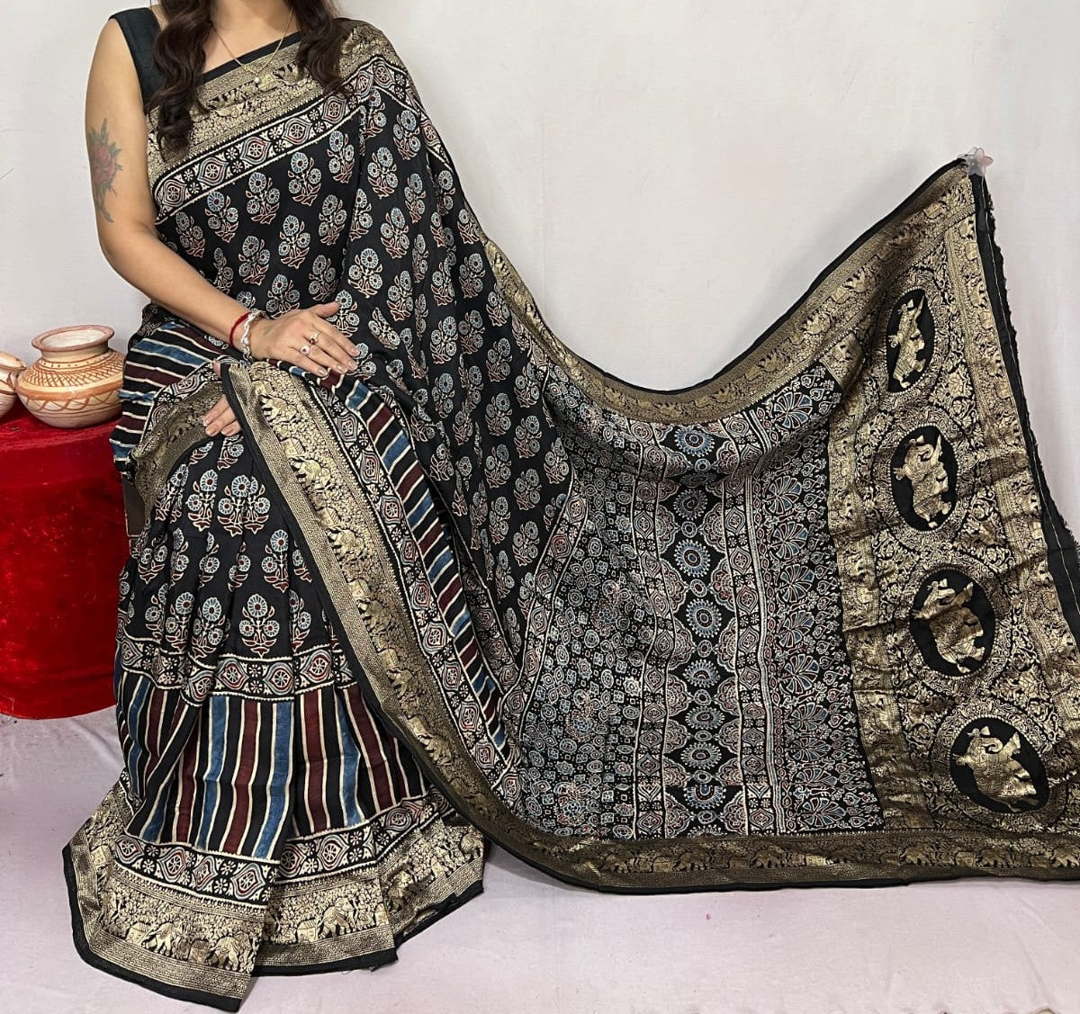 Dolrani | Ajrakh Saree on Dola Silk