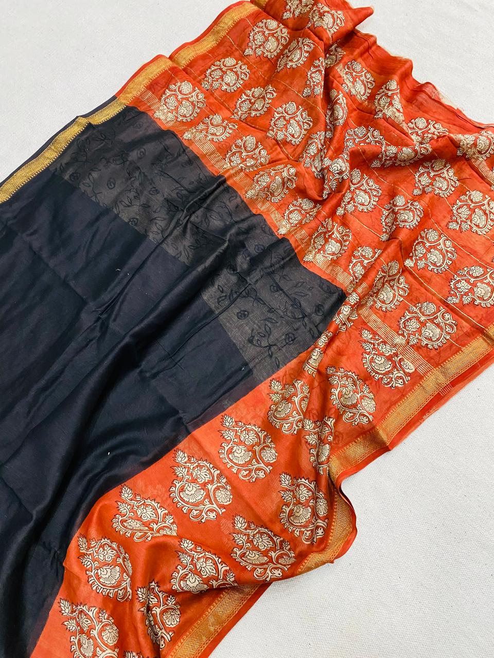 Let’s Wear #ethicallymade✅
🍁Beautifully Crafted Maheshwari Silk Saree collection🍁
Specially Designed in Bagru jahota rapid dabu hand block print
100% Natural Dye
Fabric : Maheshwari Silk
Length : 5.5 Meters
Blouse Piece : 0.90 Meter