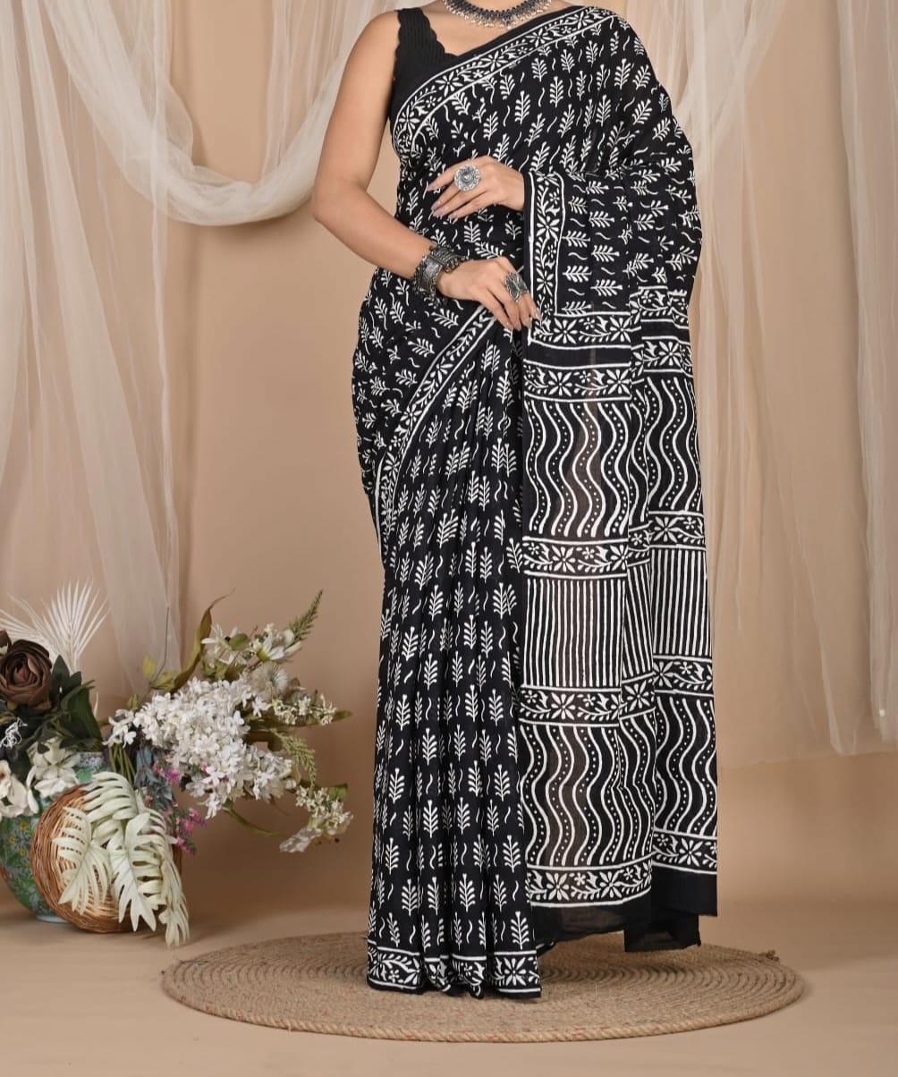 Maviraa | Mul Cotton Blockprint Saree